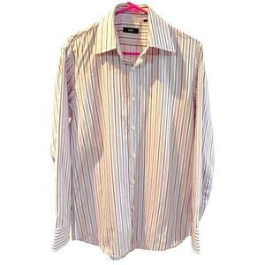 Hugo boss men's button down collared shirt striped long sleeve  business casual